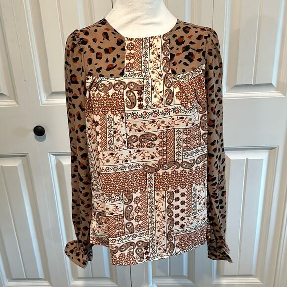 ANDREE BY UNIT Small Mixed Animal/Paisley Print Babydoll Blouse - Picture 2 of 11